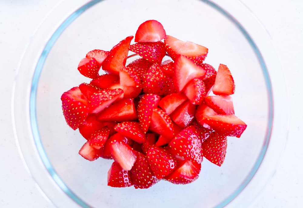 a bowl of strawberries.
