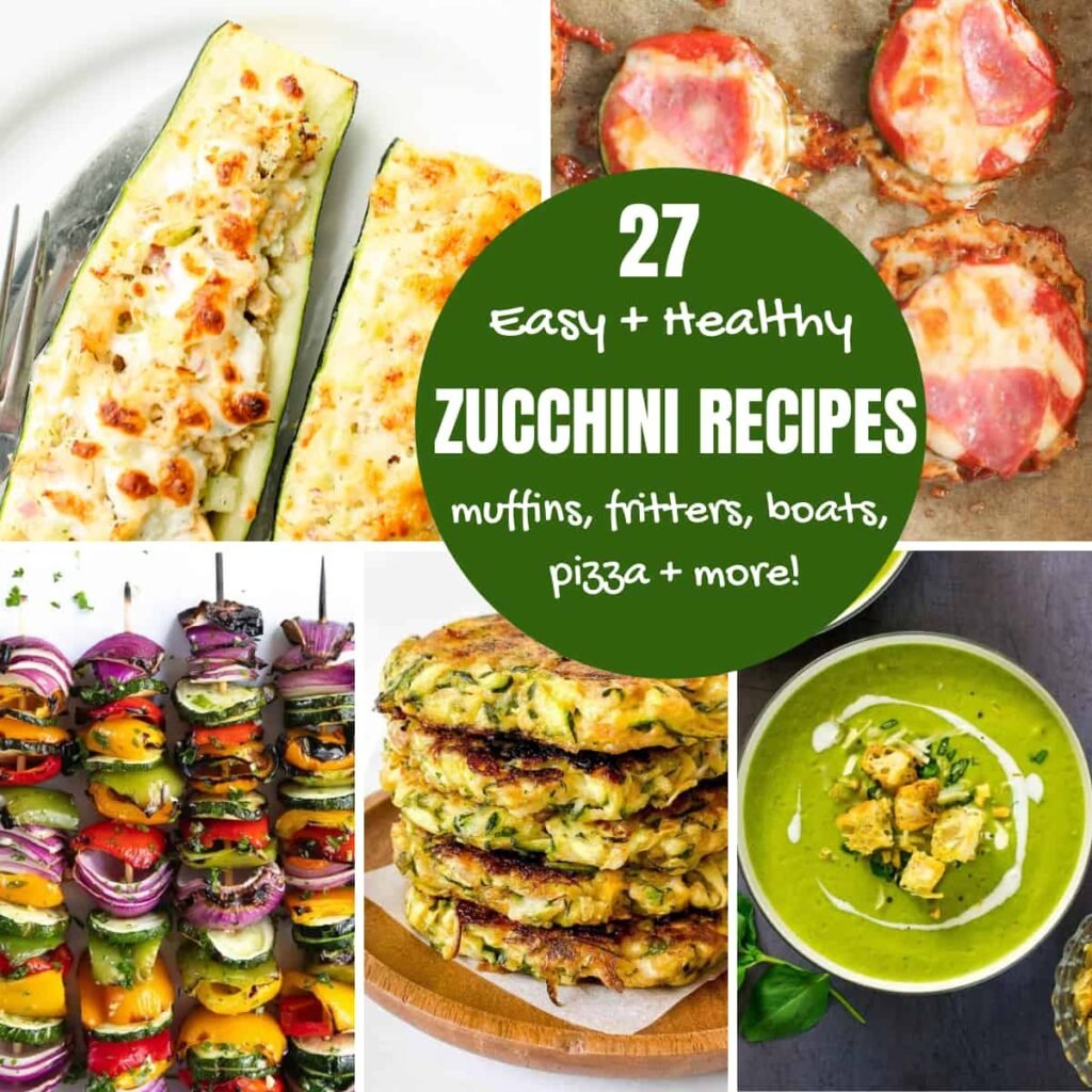 a collection of images of healthy zucchini recipes.
