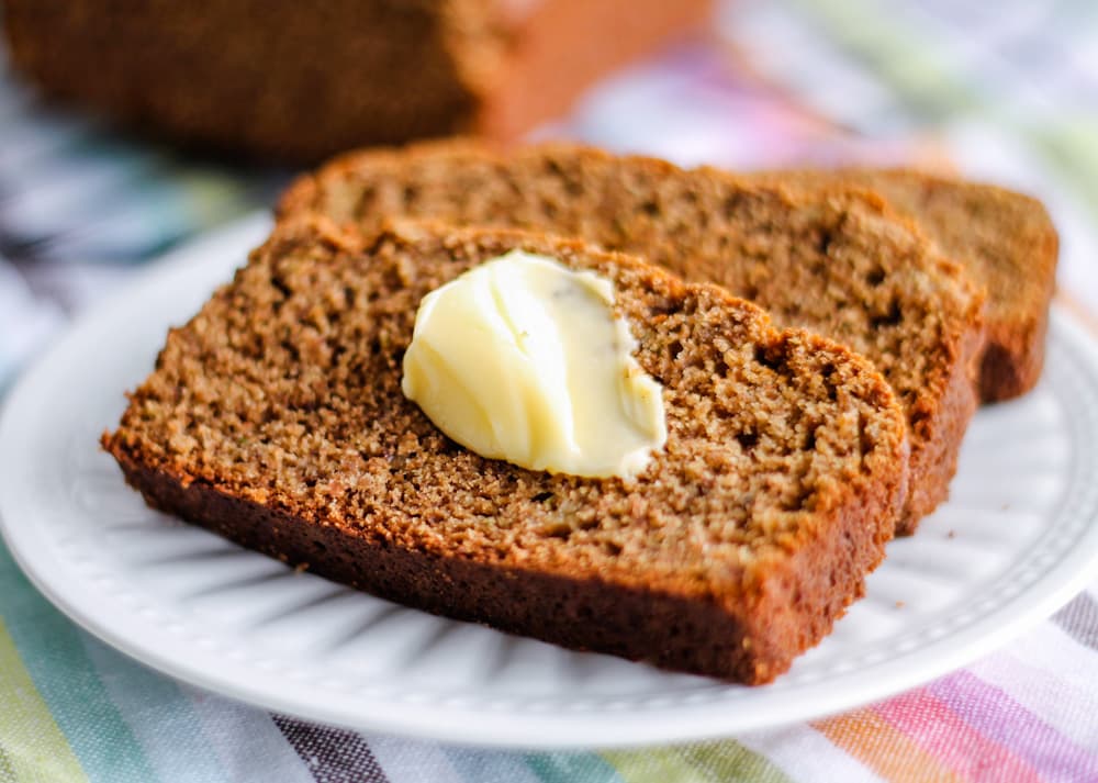 a plate of zucchini banana bread.