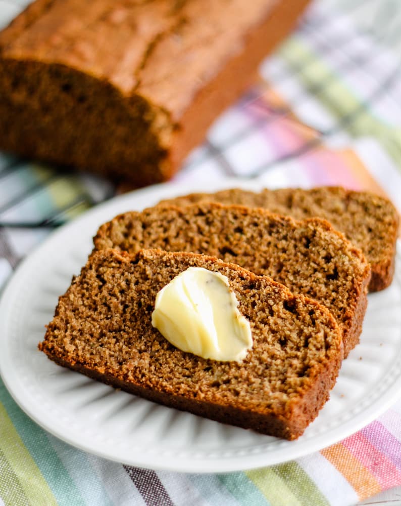 a plate of zucchini banana bread.