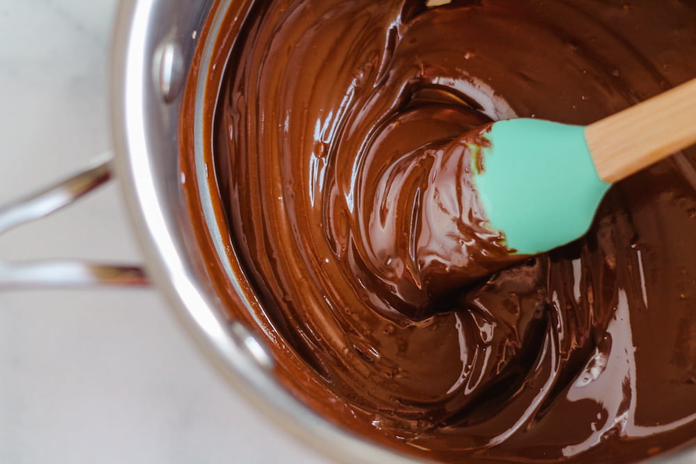 chocolate melting in a pan.