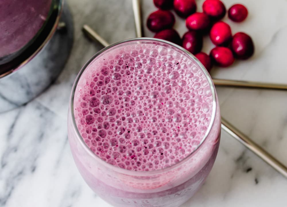 cranberry smoothe in a glass.