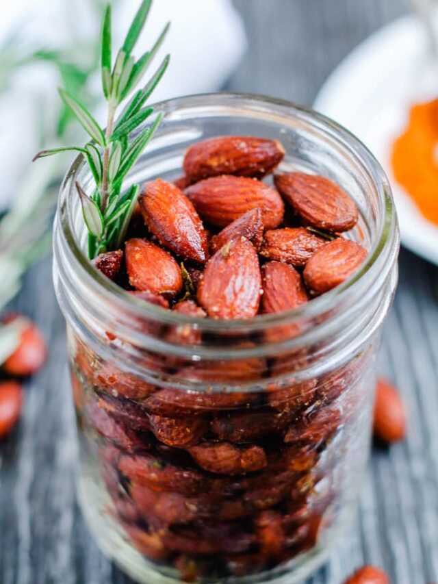 rosemary almonds in a jar.