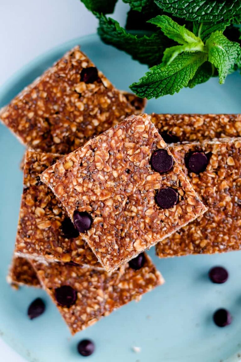 a plate of mint chocolate protein bars.