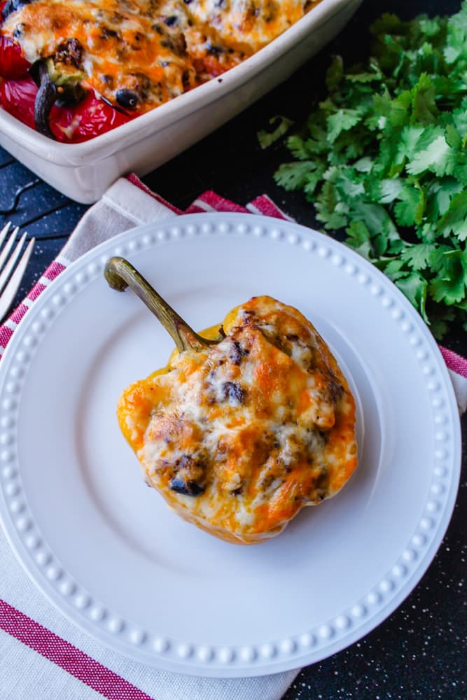 vegetarian stuffed bell peppers on a plate.