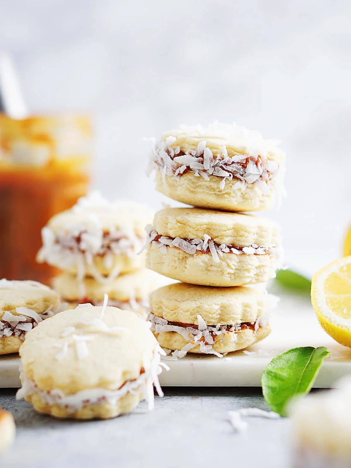 a plate of alfajores cookies.