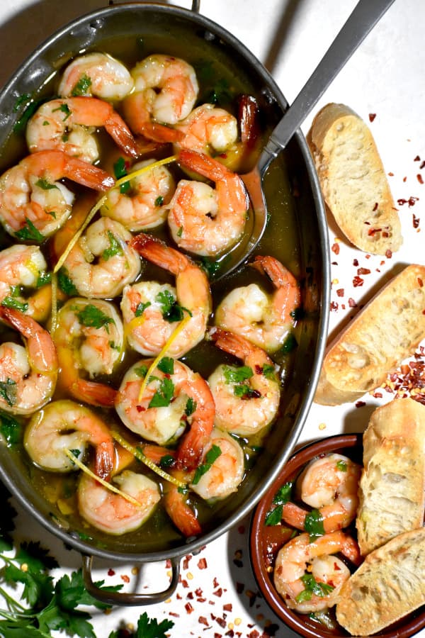 gambas al ajillo in a dish.