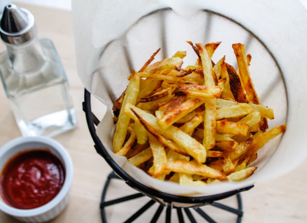 a basket of oven baked fries.