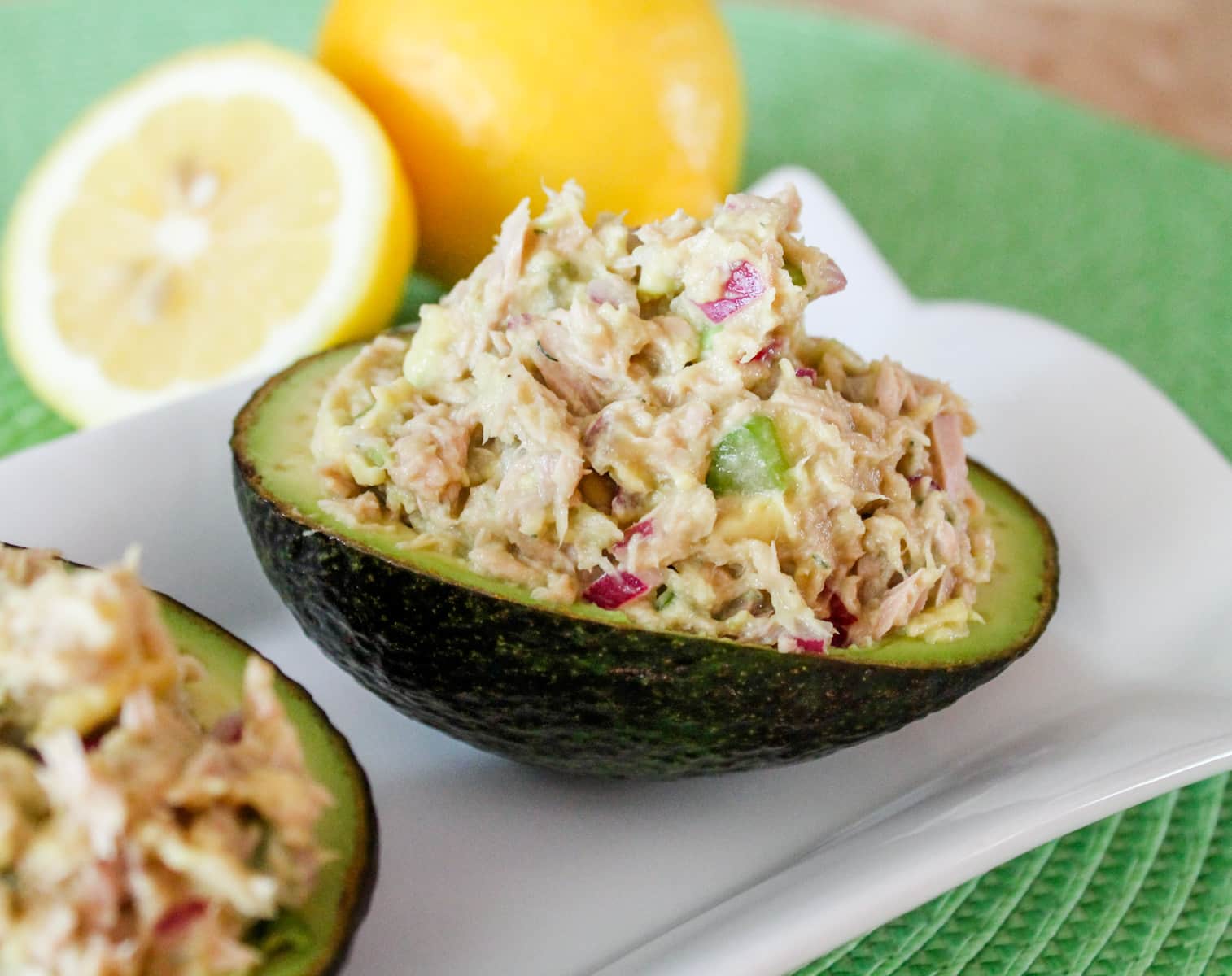 a plate of tuna avocado salad.