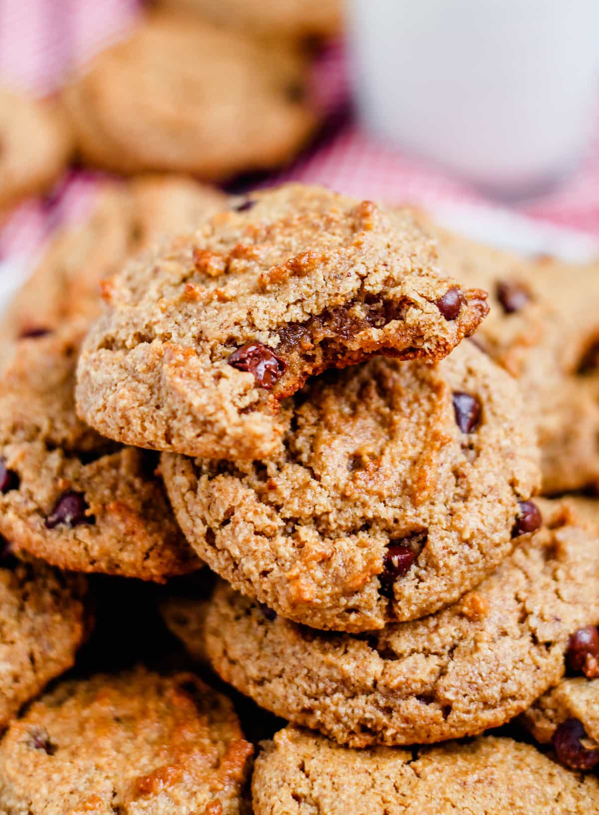 a plate of almond butter chocolate chip cookies.