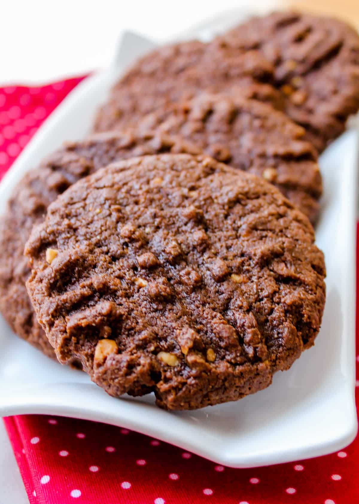 a plate of chocolate protein cookies.