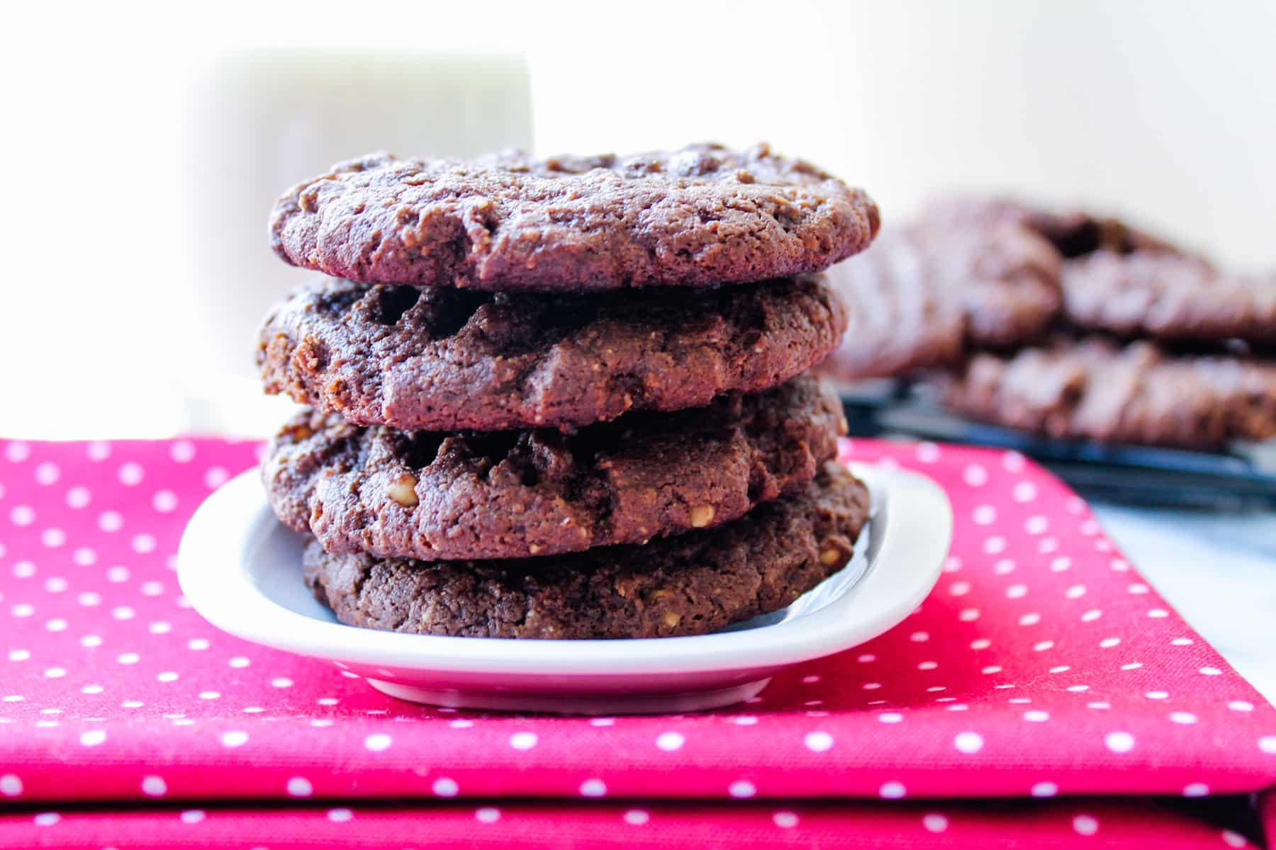 A stack of chocolate protein cookies.