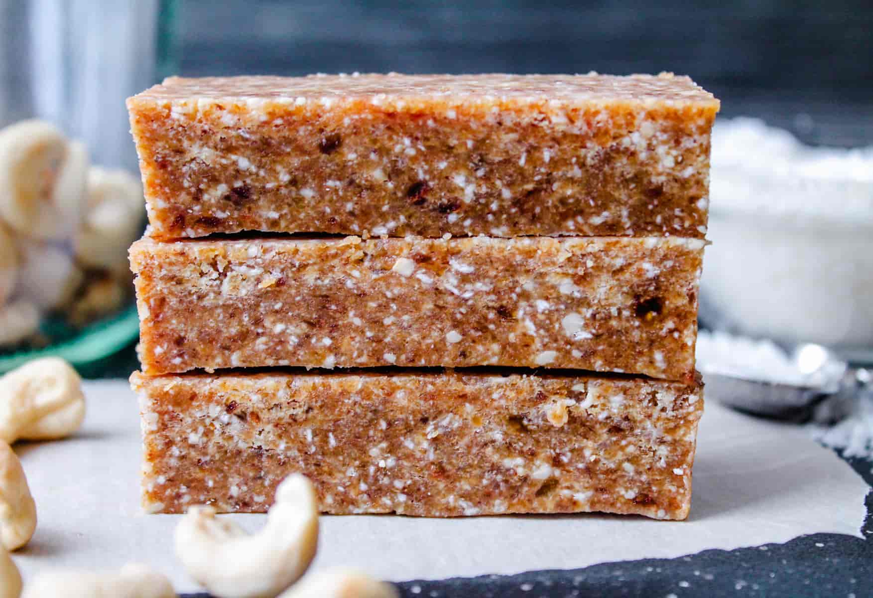 a plate of cashew coconut bars.