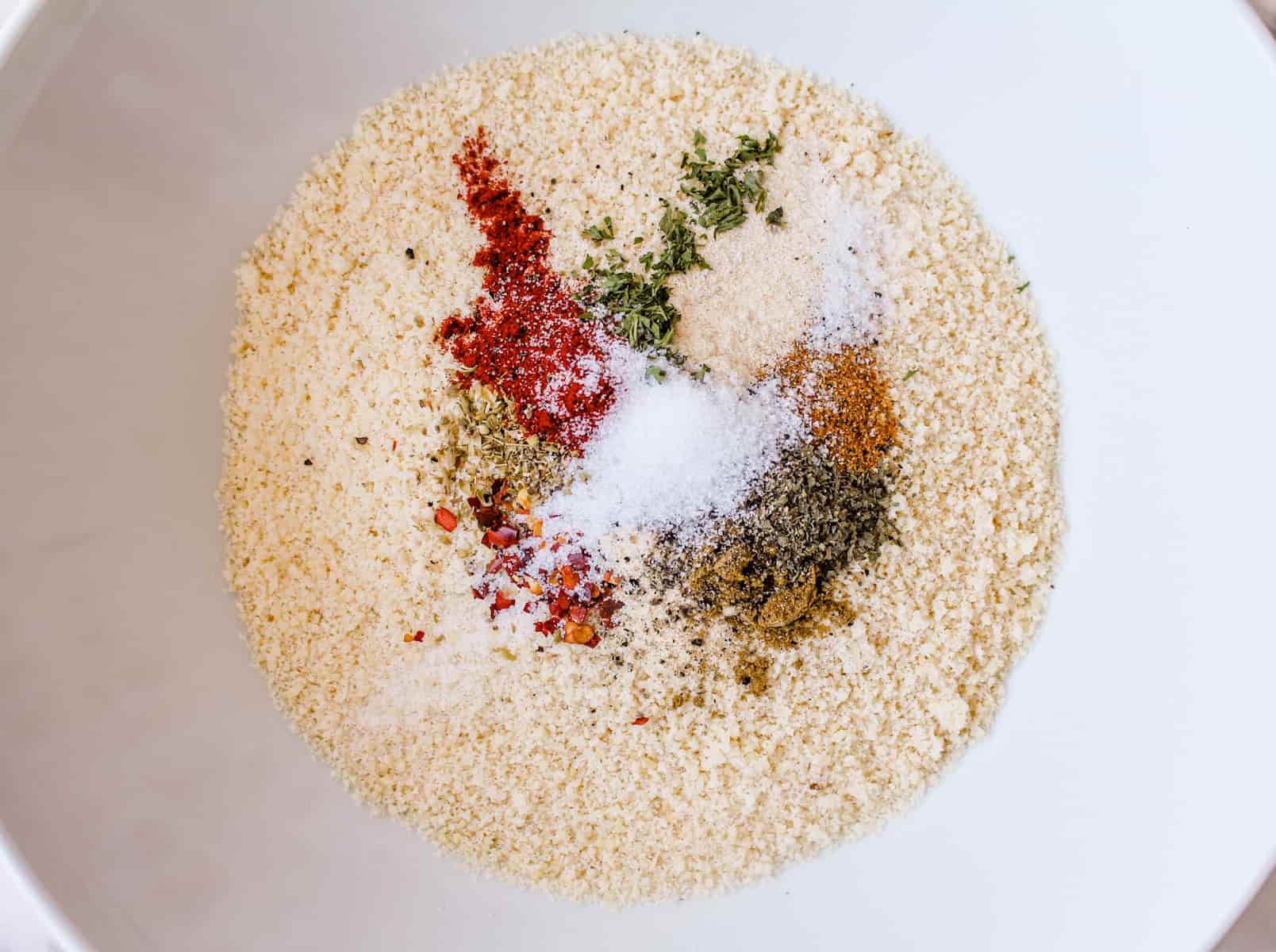 almond flour and spices in a mixing bowl.