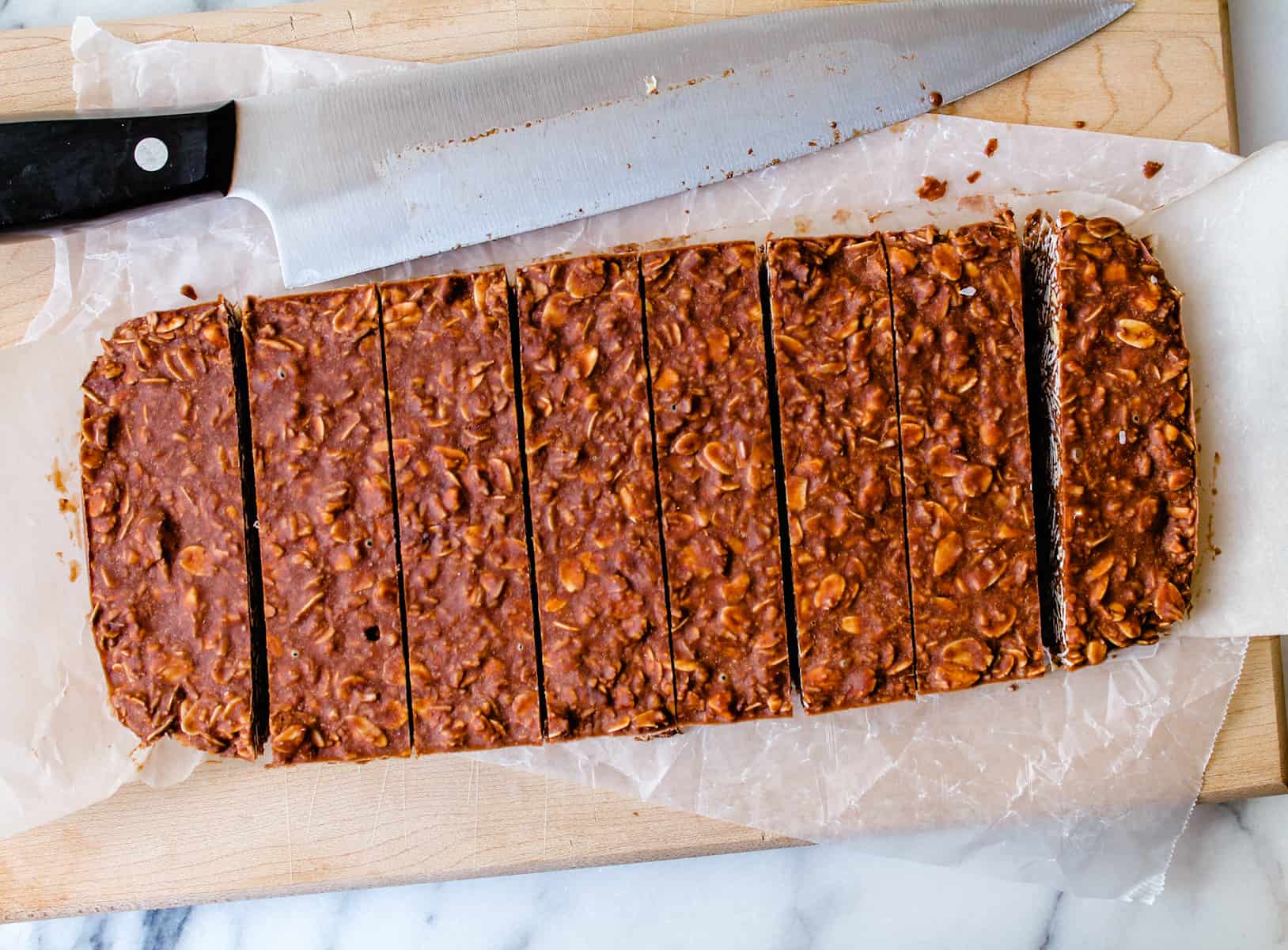 slices of chocolate oat bars.