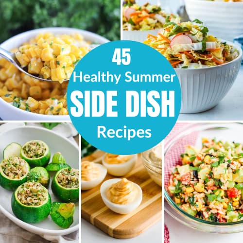 a collage of healthy summer side dishes with text overlay.
