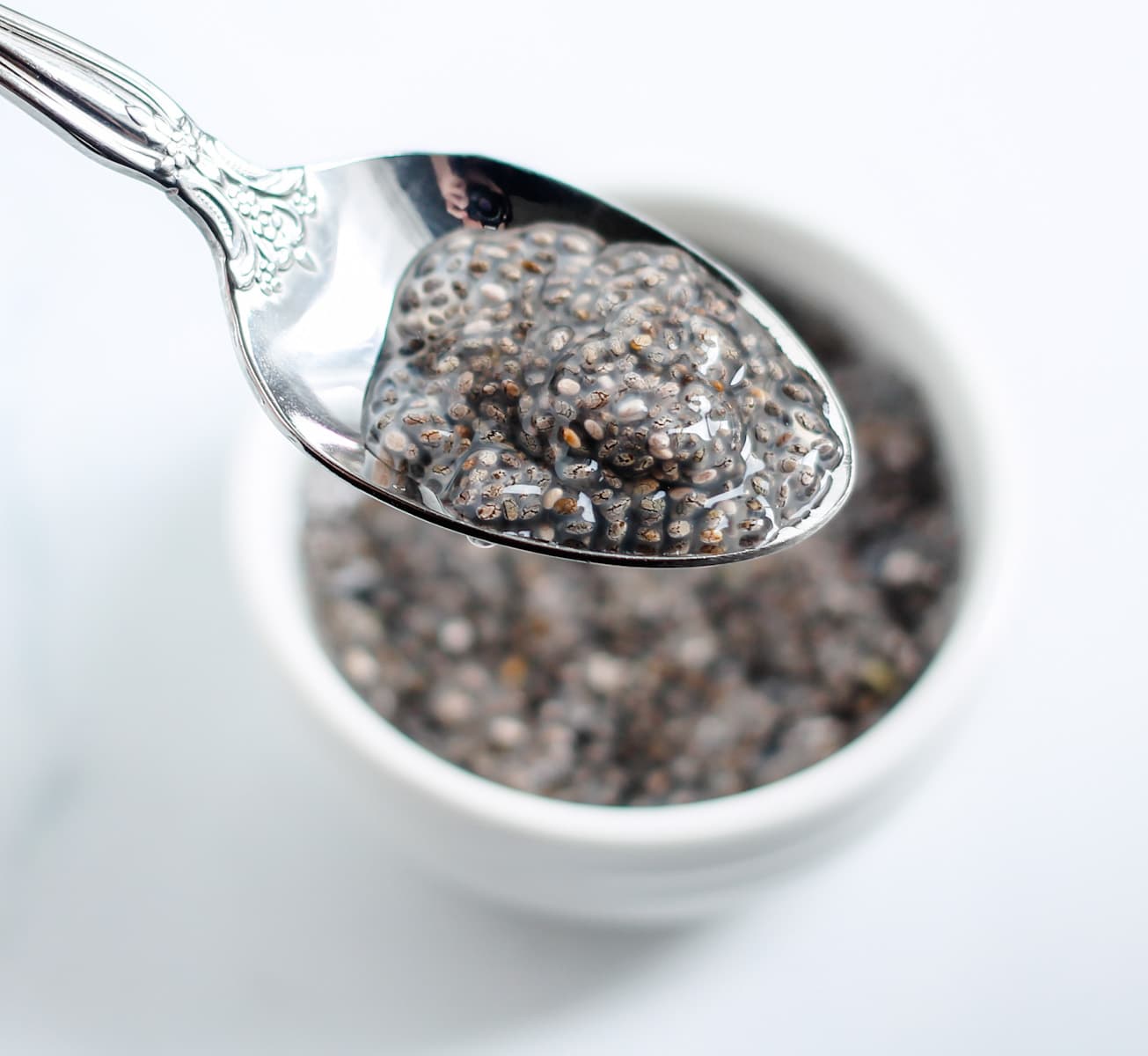 a spoonful of soaked chia seeds.