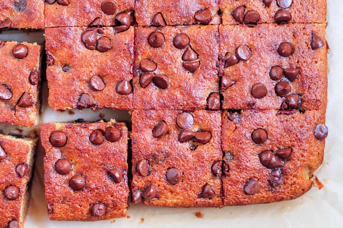 a tray of gluten free banana bars.