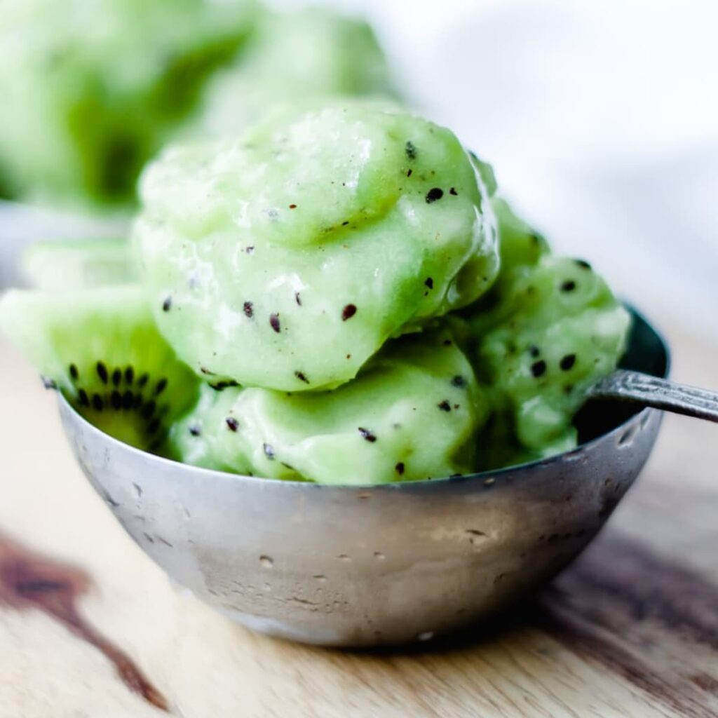 a bowl of kiwi sorbet.