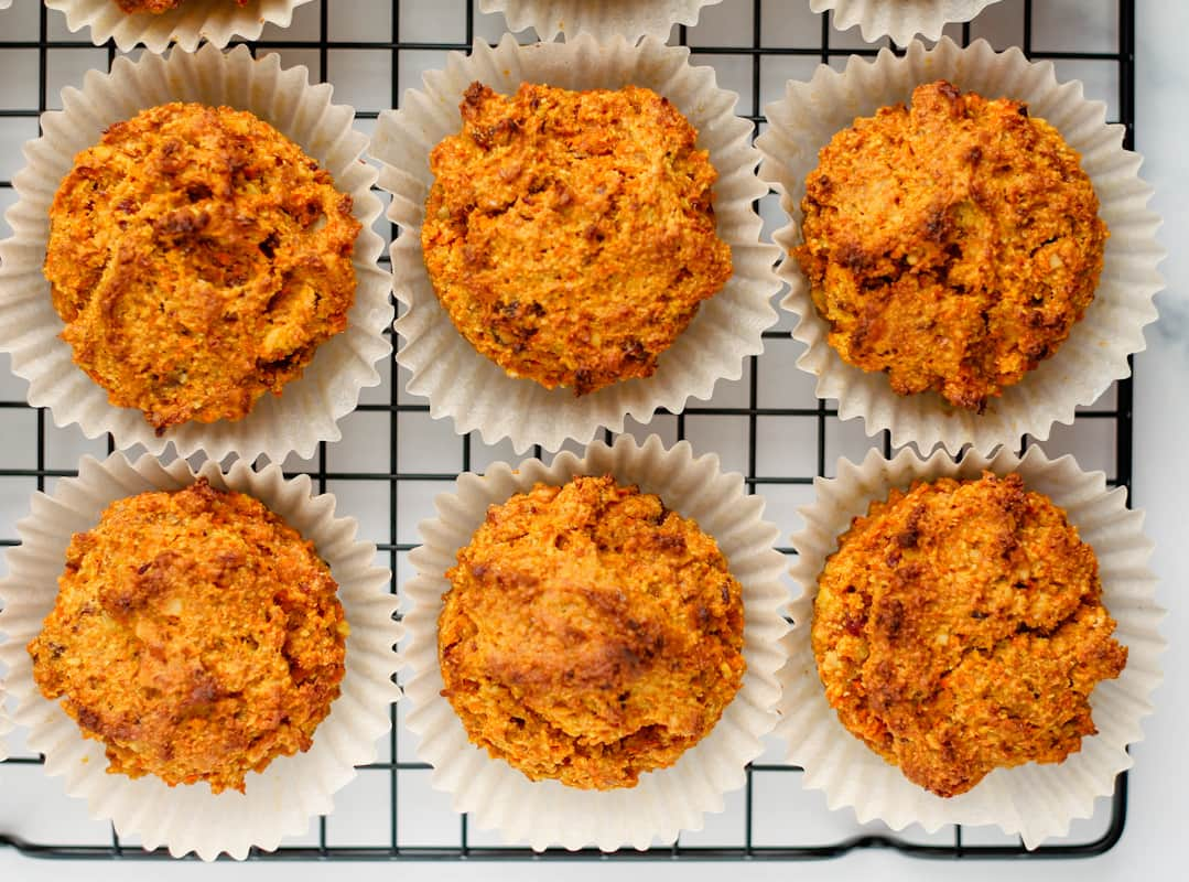 muffins cooling on a rack.