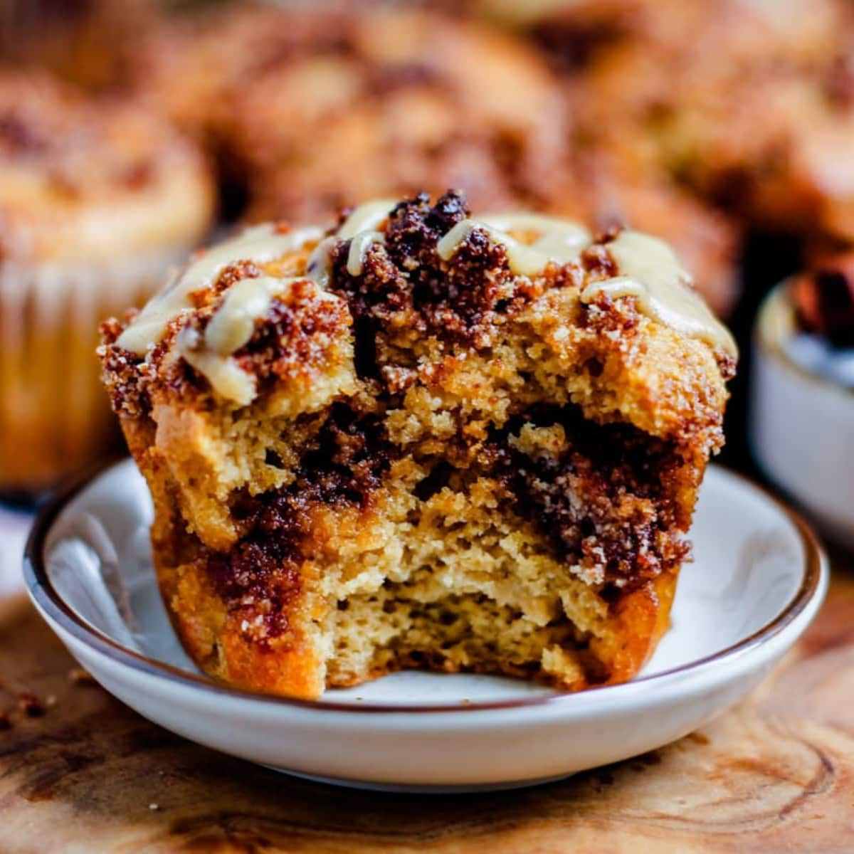 cinnamon roll muffin on a plate.