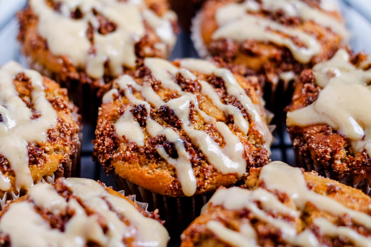 freshly glazed cinnamon roll muffins.