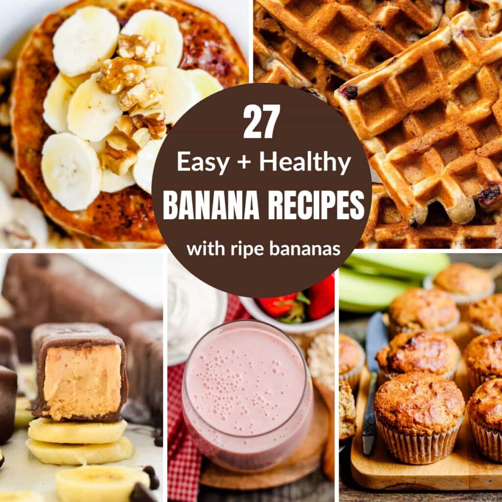 collage of images with recipes using overripe bananas with text overlay.