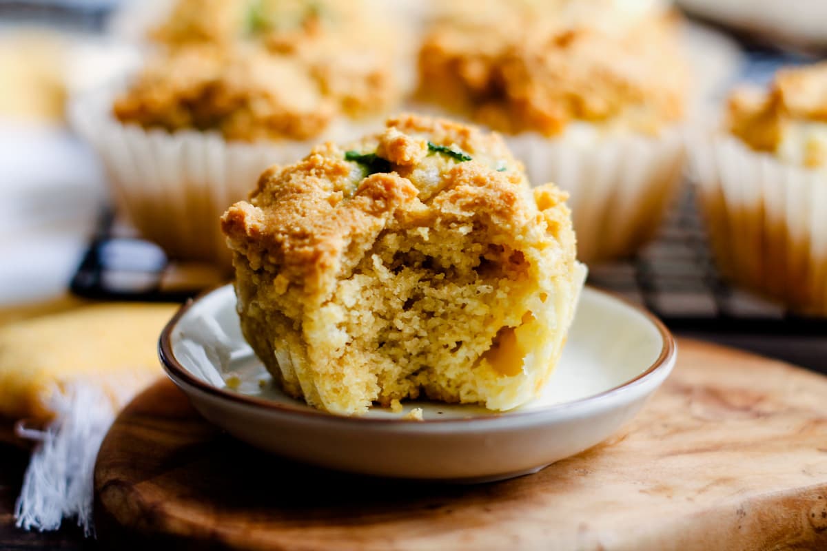 A jalapeno muffin with a bite out of it.