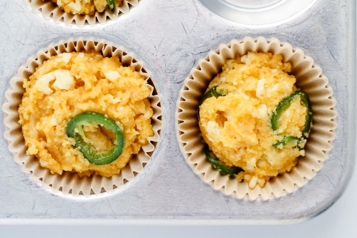 batter in a muffin tin.