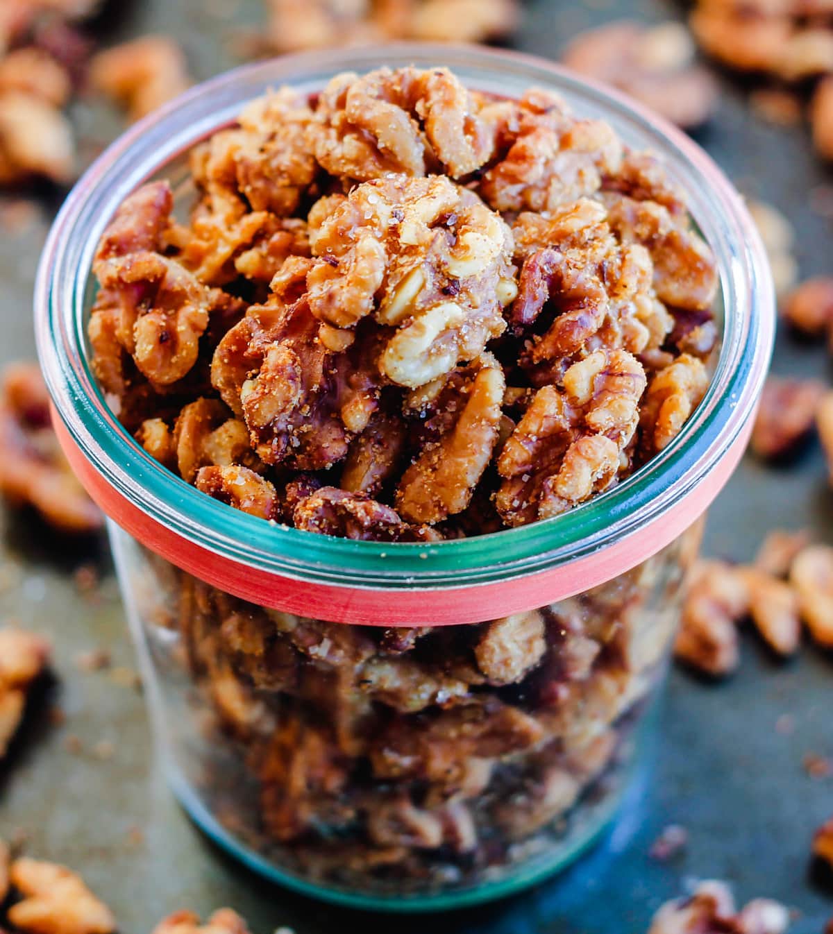 a jar of spiced walnuts.