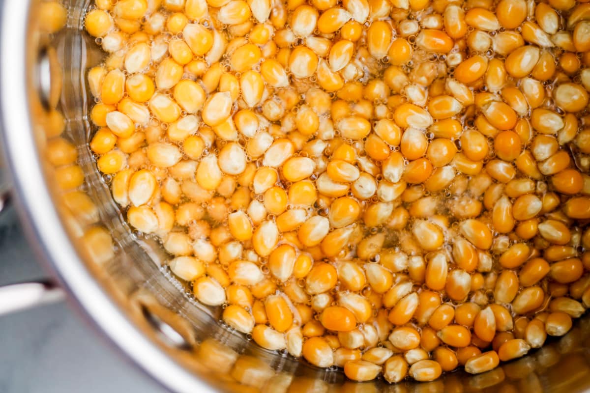 kernels cooking in a pan.