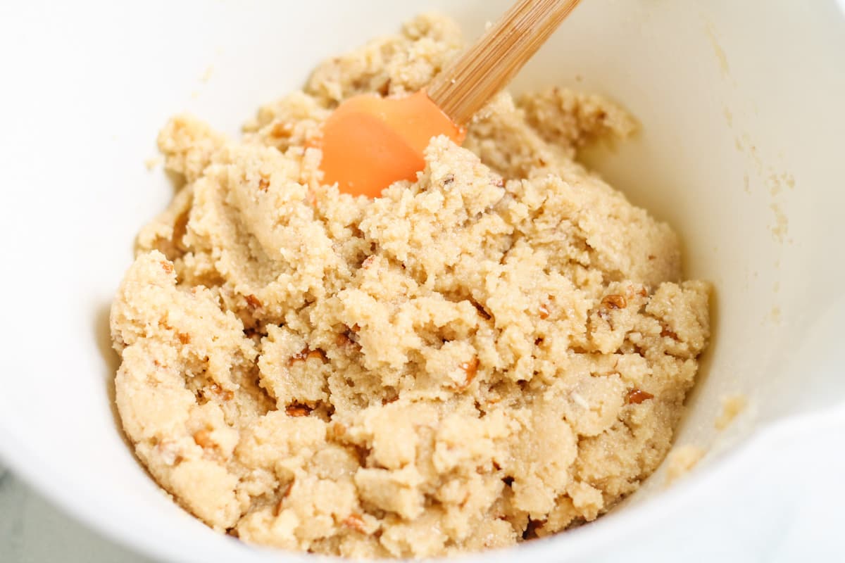 topping batter being mixed in a bowl.