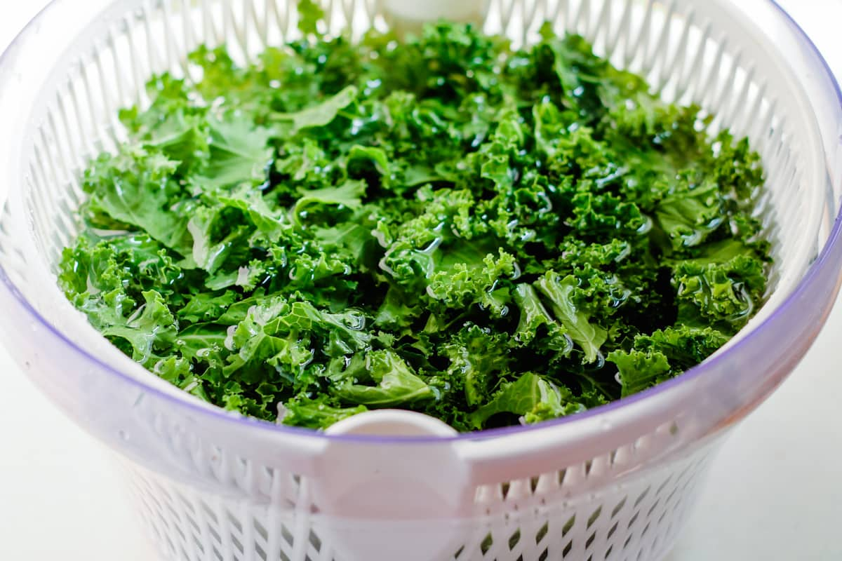 kale soaking in water.