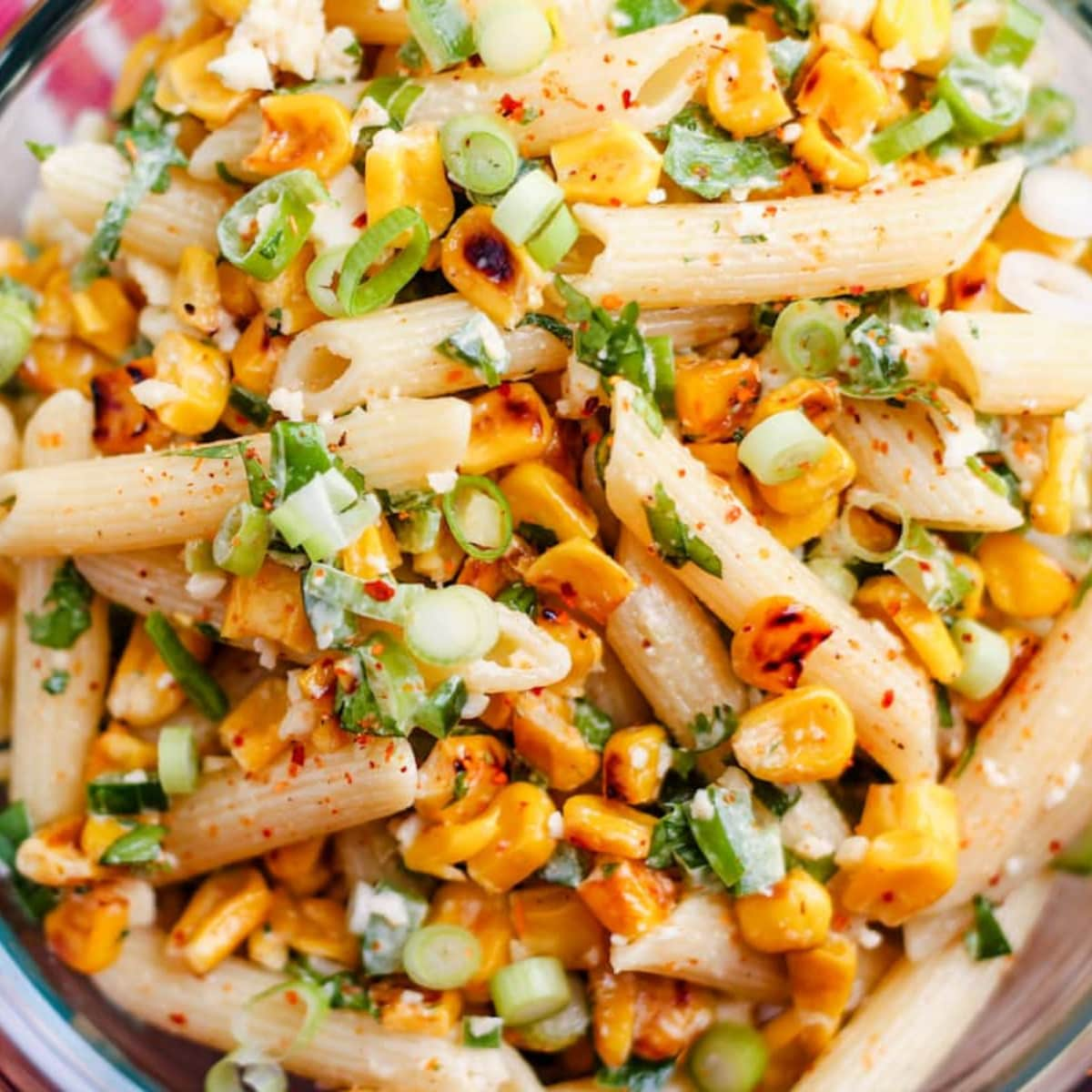 A bowl of Mexican Street Corn Pasta Salad.