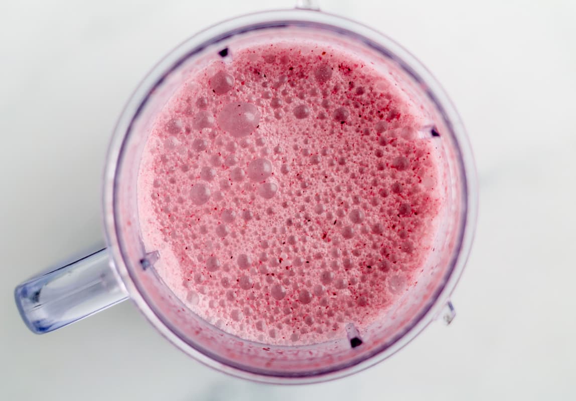 Overhead image of a blended smoothie.