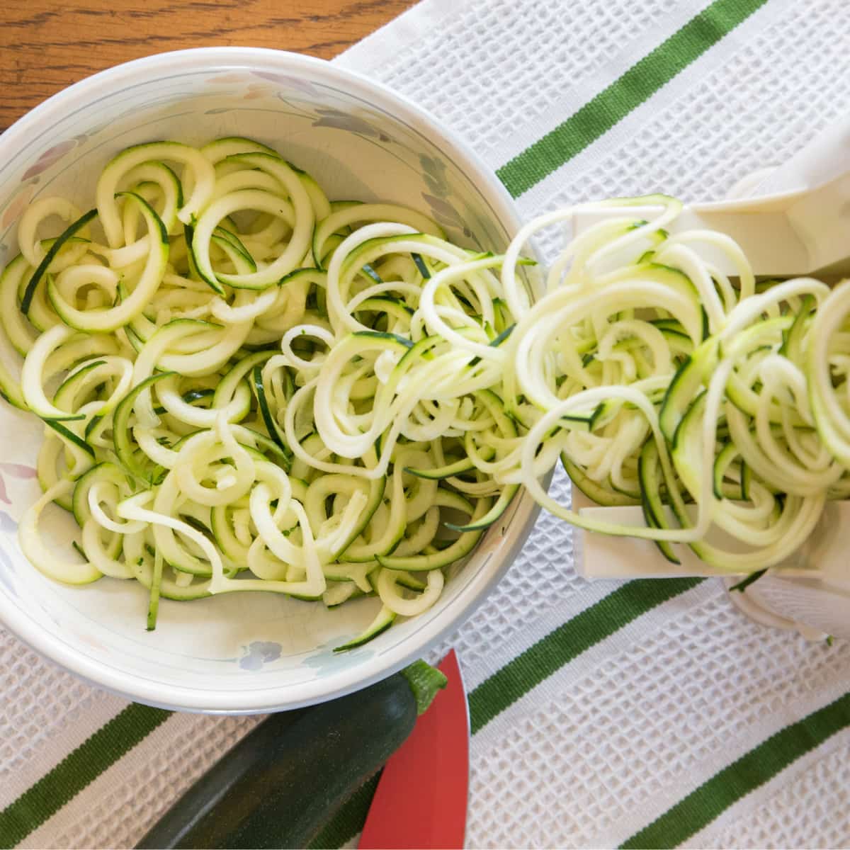 A bowl of zucchini noodles.