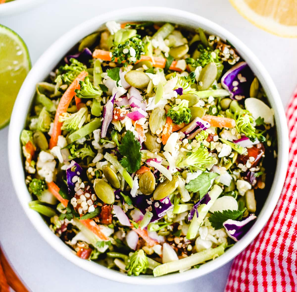 Overhead image of a bowl of crunchy detox salad.