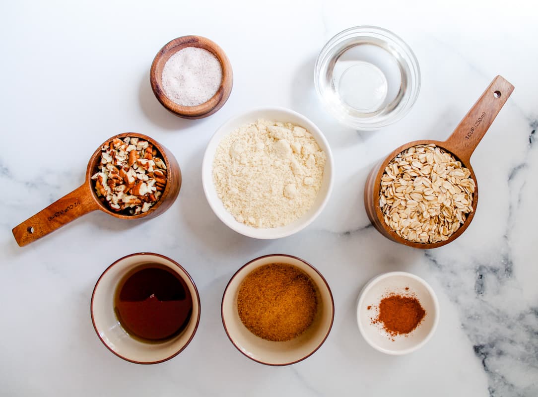 Crumble ingredients on a counter.
