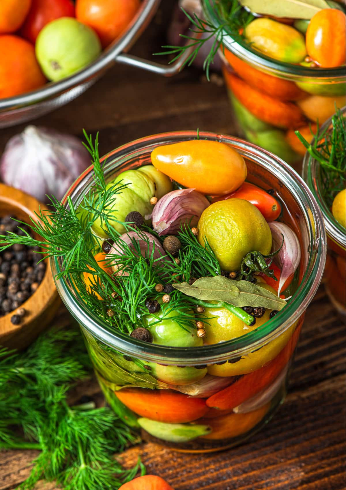 A jar of vegetables ready to be pickled.