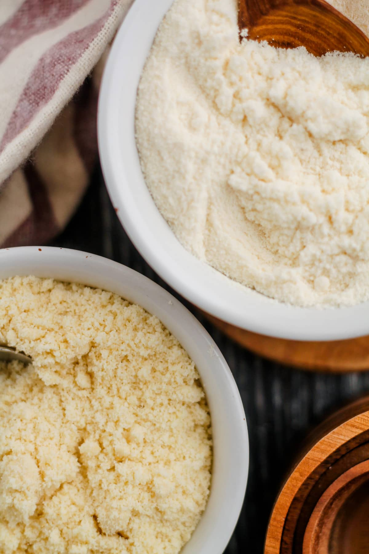 Overhead image of coconut flour and almond flour.