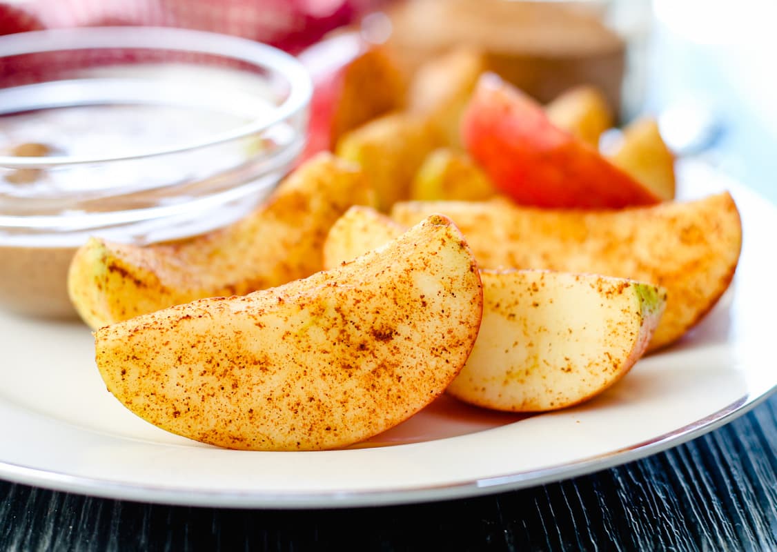 A plate of apple snacks.