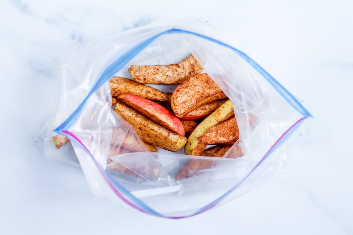 Slices of fruit in a ziploc bag.