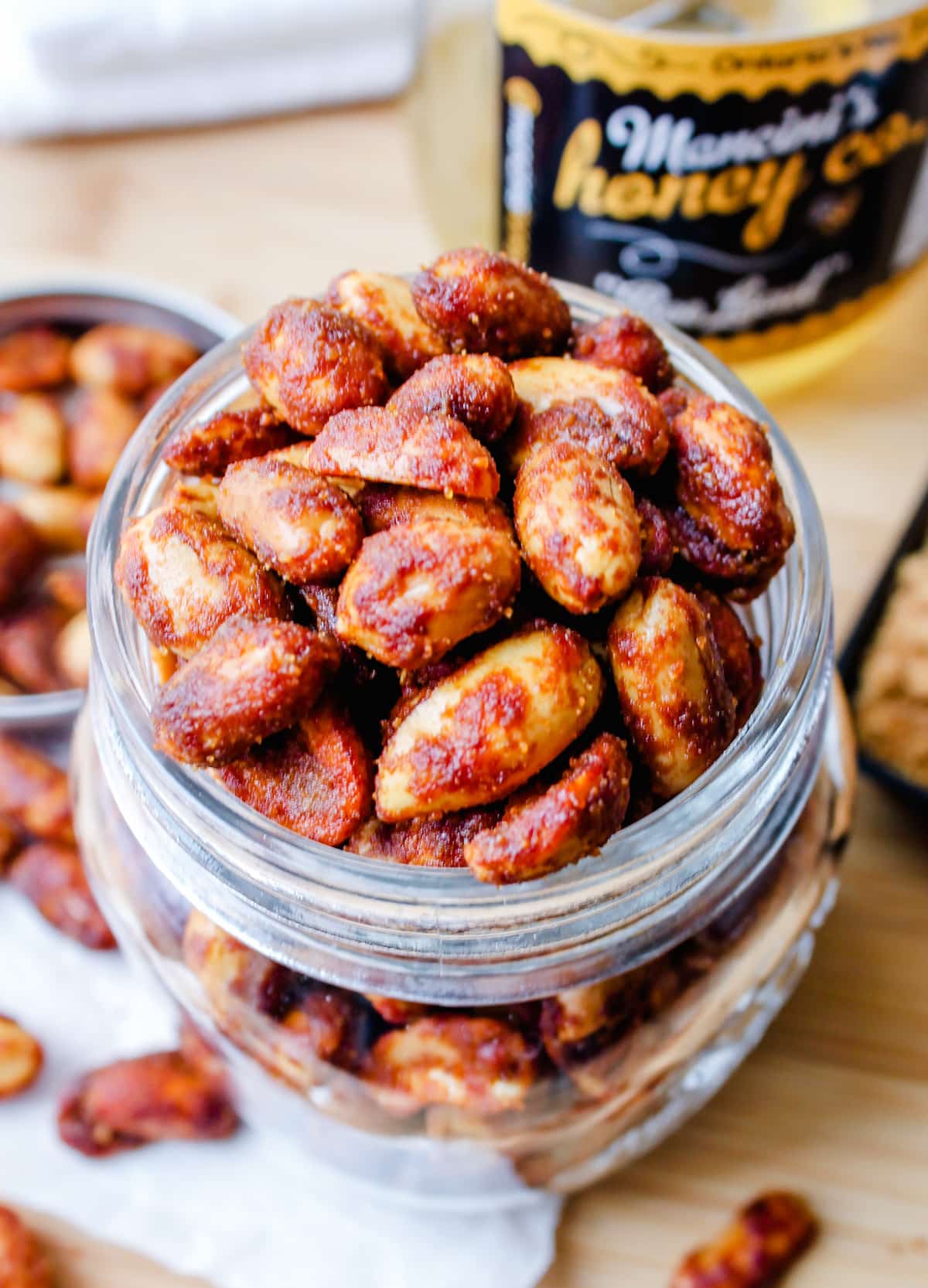 Overhead image of honey roasted peanuts.