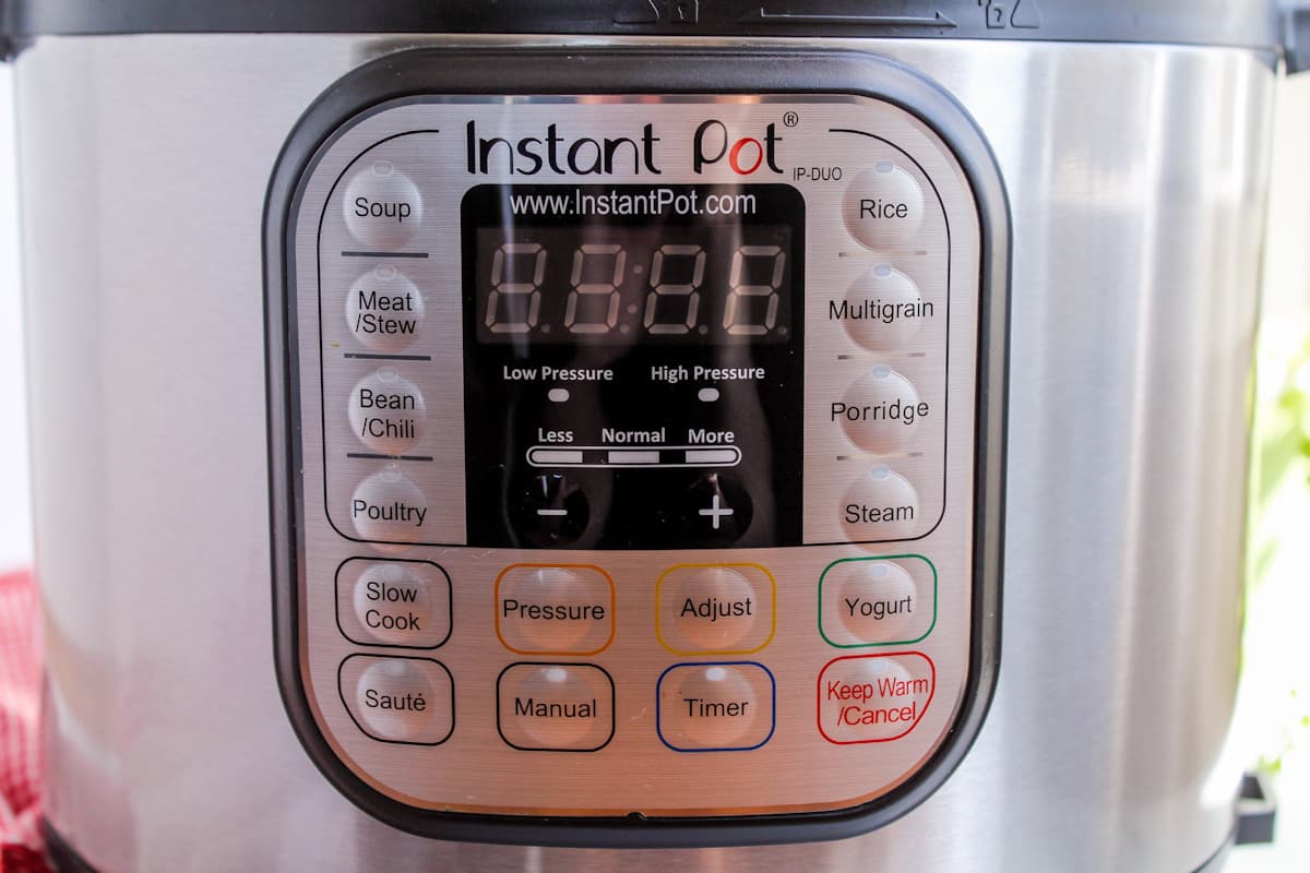 A close-up of an Instant Pot.