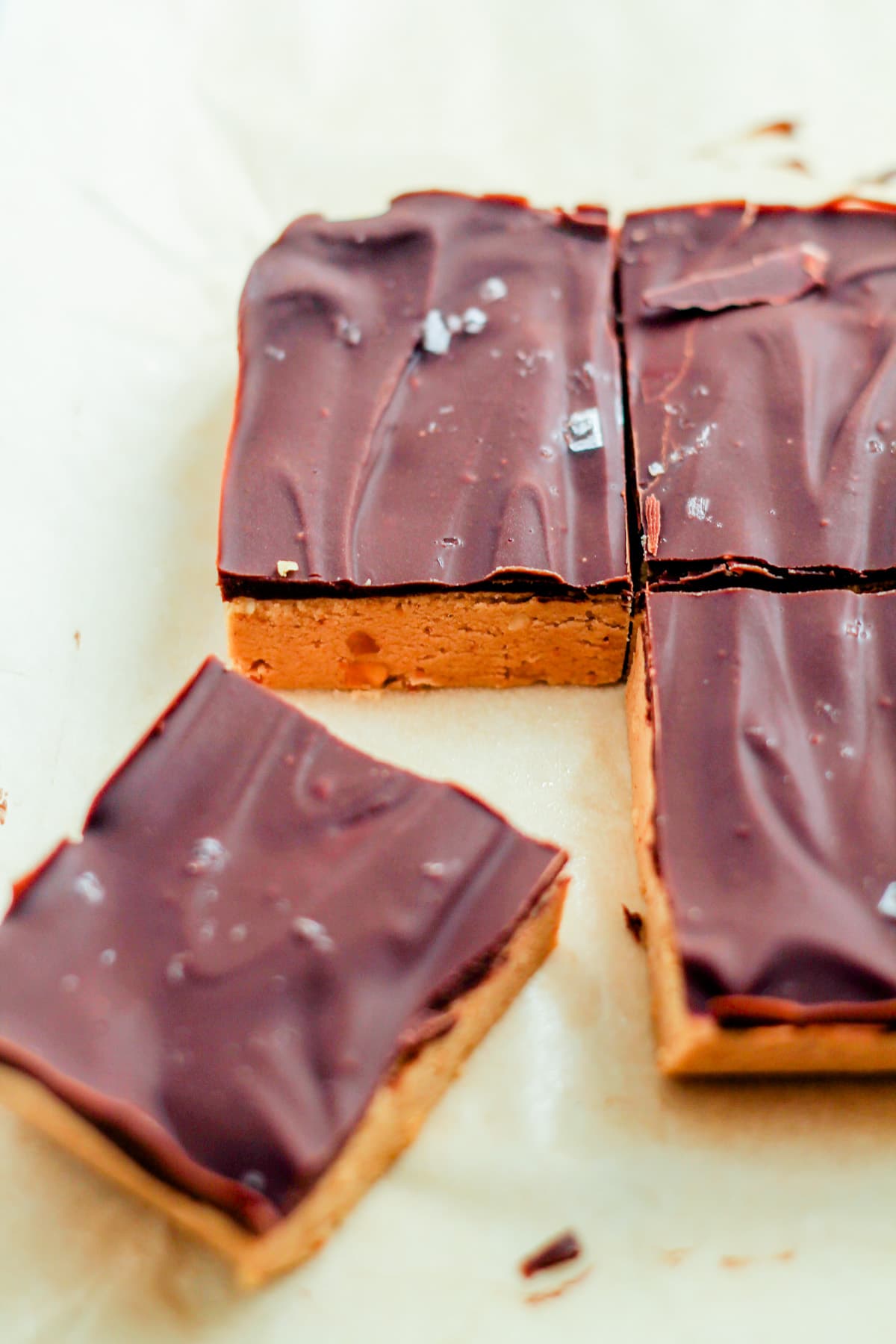 Slices of protein fudge on a counter.