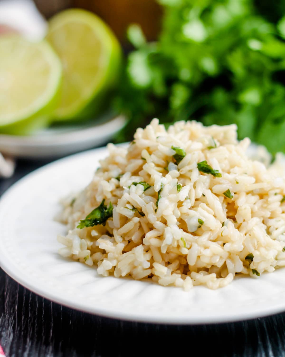 A plate of cilantro brown rice.