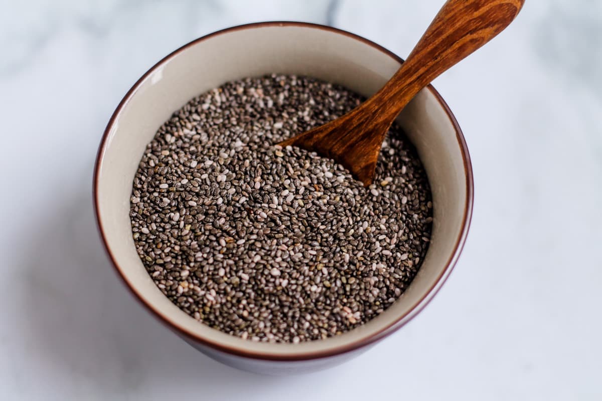 A small dish of chia seeds for an egg substitute.