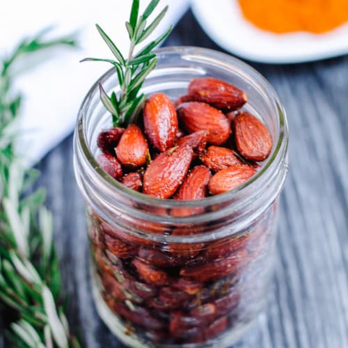 Rosemary Almonds in a jar.