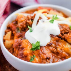 A bowl of taco potato casserole.