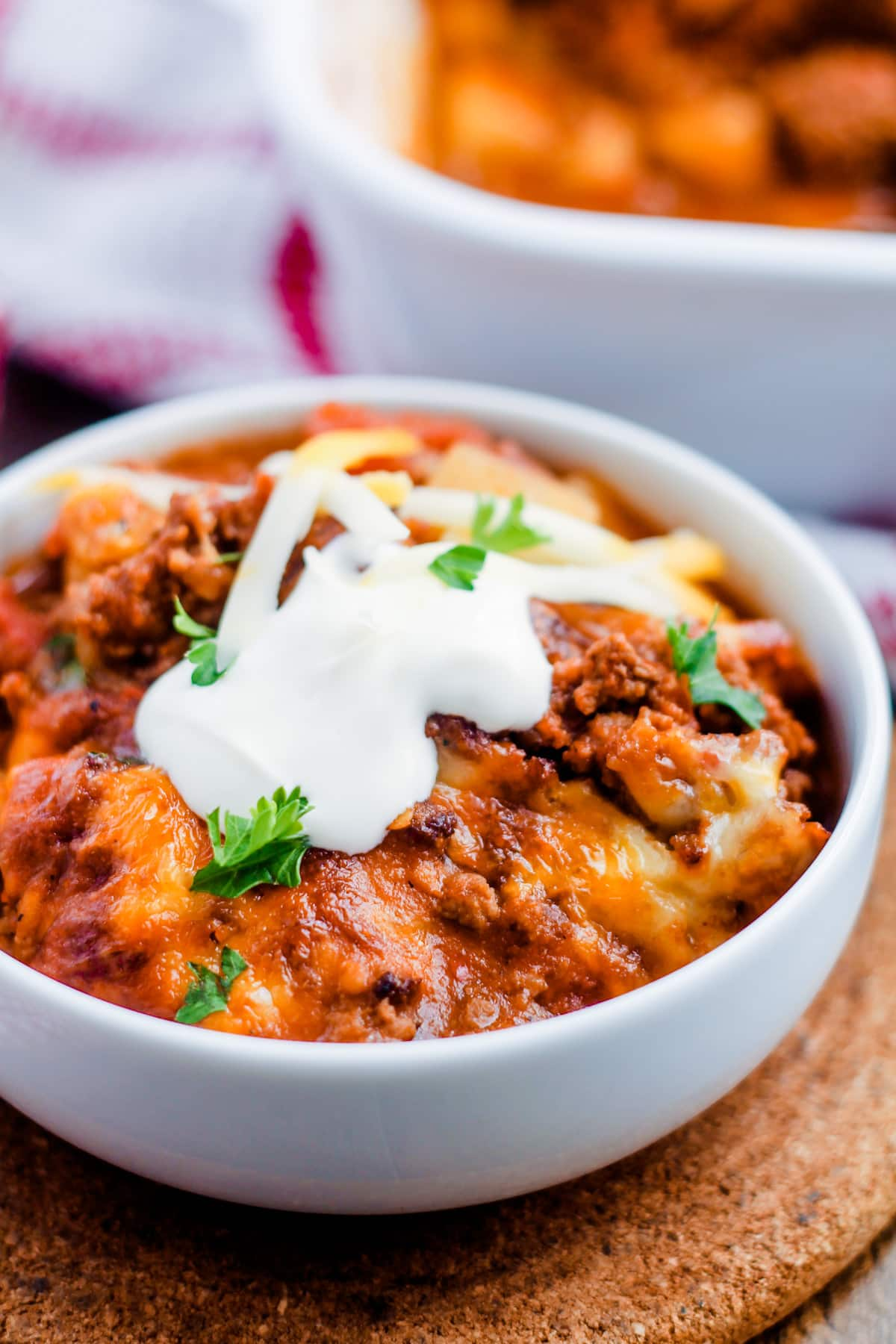 A bowl of taco potato casserole.